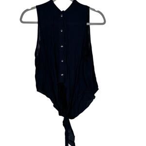 Mind Code Navy Blue Sleeveless Button Up Tie Waist Top Large